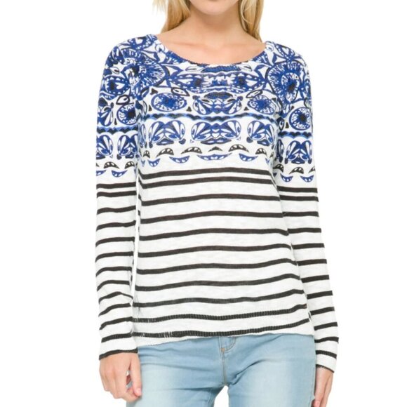 Desigual Nautical Stripe & Sequin Pullover Knit Sweater - Picture 1 of 9